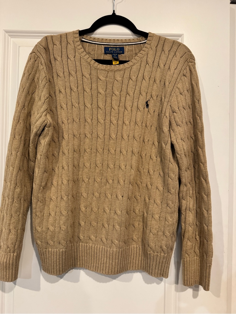 Polo Ralph Lauren Boy's Cable-Knit Crewneck Sweater in Tan